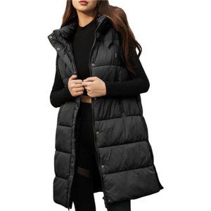 Women's Long Puffer Vest  Quilted Hooded Vest Padded Coat Jacket With Pockets